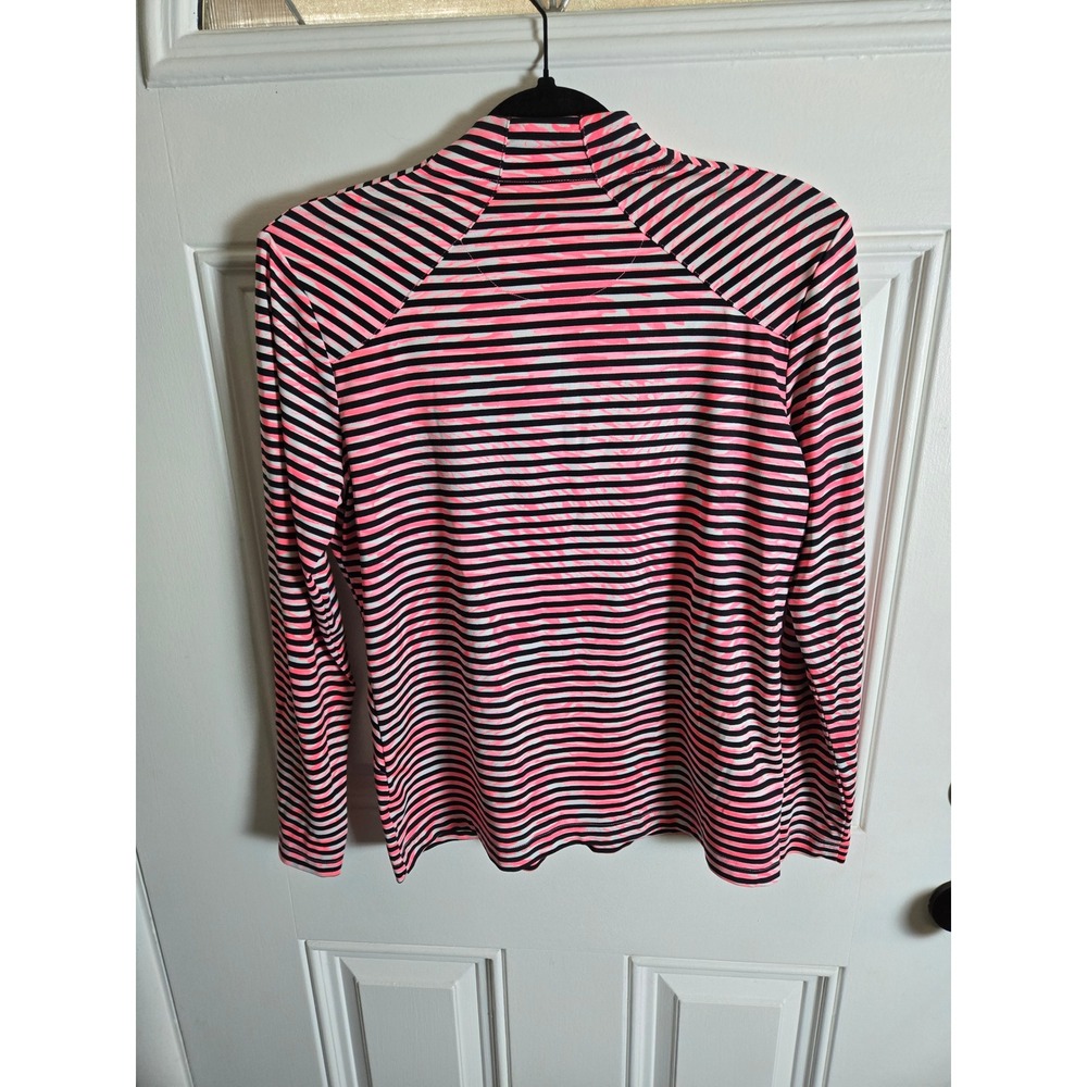 Tail White Label Women's Medium Quarter Zip Pullover Pink Black Striped Golf Top - Picture 6 of 8